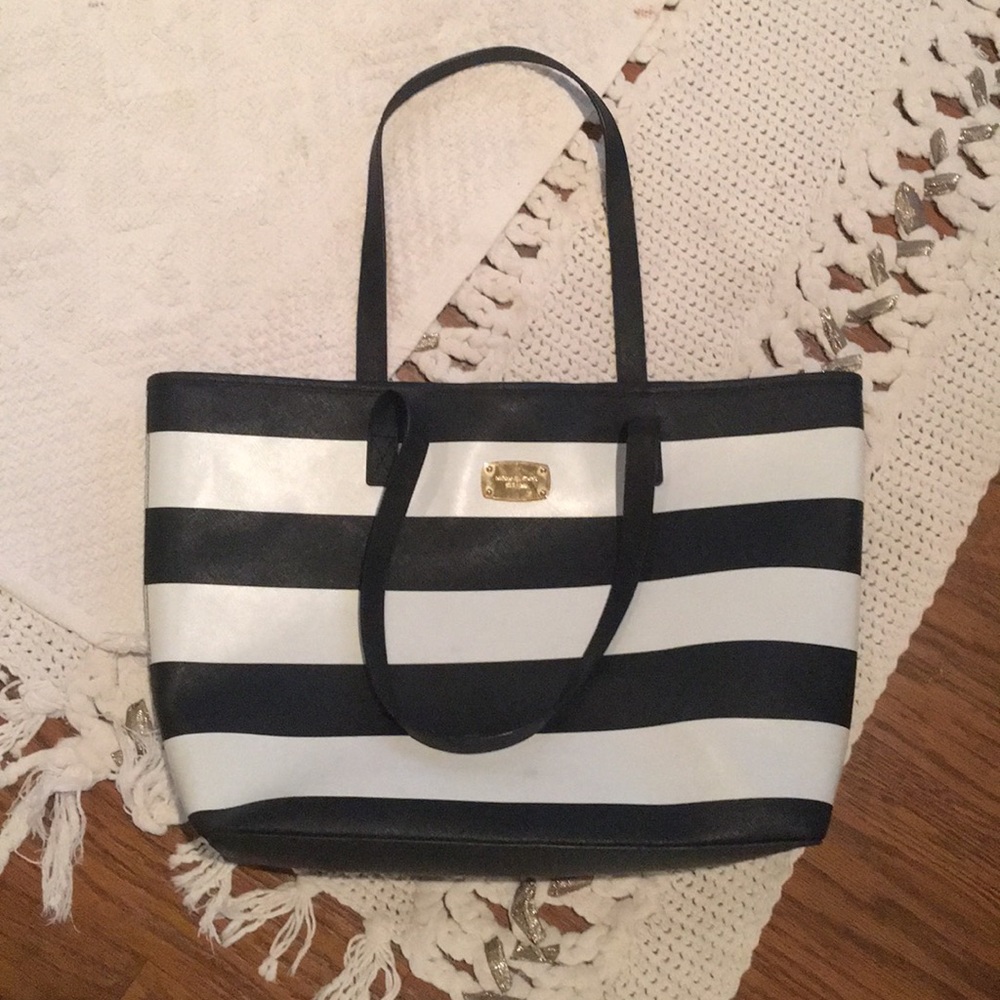 Michael Kors black and white striped tote
